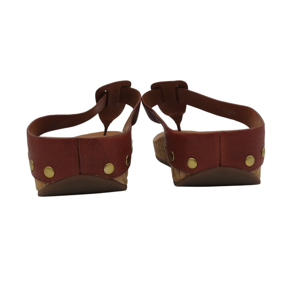 FITFLOP Women's Brown Leather Ibiza Cork Wedge Sandals Size 8 Studded Thong - Picture 7 of 11